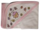 Hooded Towel with Pink Binding and Screen Prints